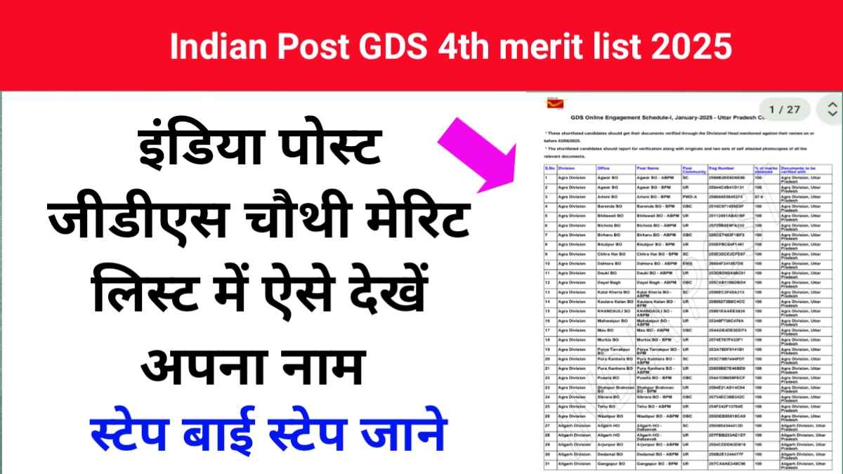India Post GDS 4th merit list 2025 में अपना नाम कैसे देखें